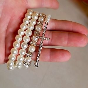Faux Pearl and Rhinestone Stretch Bracelets